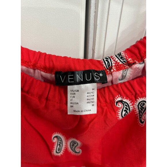 Venus Red Paisley Print Off Shoulder Baby Doll Romper Size M - Picture 5 of 10